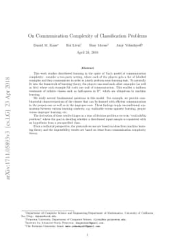 On Communication Complexity of Classification Problems