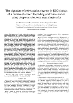 The signature of robot action success in EEG signals of a human
  observer: Decoding and visualization using deep convolutional neural networks