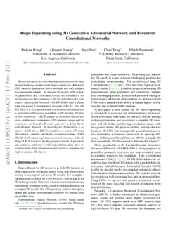 Shape Inpainting using 3D Generative Adversarial Network and Recurrent
  Convolutional Networks