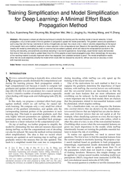 Training Simplification and Model Simplification for Deep Learning: A
  Minimal Effort Back Propagation Method