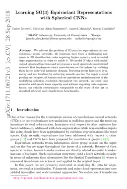Learning SO(3) Equivariant Representations with Spherical CNNs