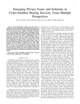 Emerging Privacy Issues and Solutions in Cyber-Enabled Sharing Services:
  From Multiple Perspectives