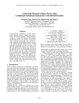 Generating Thematic Chinese Poetry using Conditional Variational
  Autoencoders with Hybrid Decoders