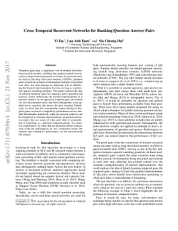 Cross Temporal Recurrent Networks for Ranking Question Answer Pairs