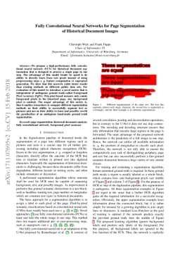 Fully Convolutional Neural Networks for Page Segmentation of Historical
  Document Images