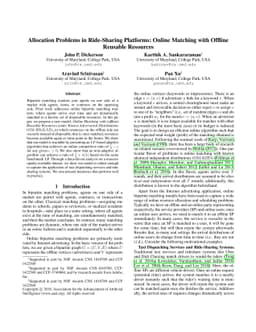 Allocation Problems in Ride-Sharing Platforms: Online Matching with
  Offline Reusable Resources