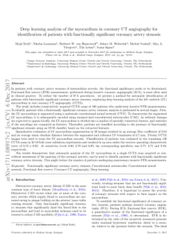 Deep learning analysis of the myocardium in coronary CT angiography for
  identification of patients with functionally significant coronary artery
  stenosis
