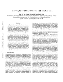 Code Completion with Neural Attention and Pointer Networks