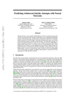 Predicting Adolescent Suicide Attempts with Neural Networks