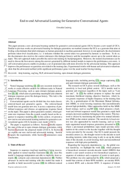 End-to-end Adversarial Learning for Generative Conversational Agents