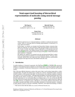 Semi-supervised learning of hierarchical representations of molecules
  using neural message passing