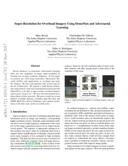 Super-Resolution for Overhead Imagery Using DenseNets and Adversarial
  Learning