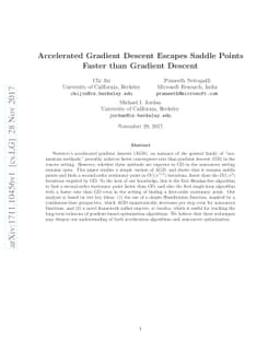 Accelerated Gradient Descent Escapes Saddle Points Faster than Gradient
  Descent