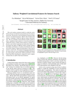 Saliency Weighted Convolutional Features for Instance Search