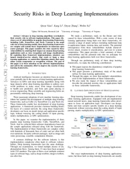 Security Risks in Deep Learning Implementations