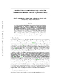 Thermostat-assisted continuously-tempered Hamiltonian Monte Carlo for
  Bayesian learning