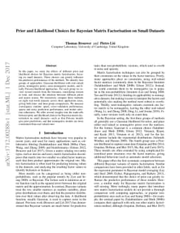 Prior and Likelihood Choices for Bayesian Matrix Factorisation on Small
  Datasets