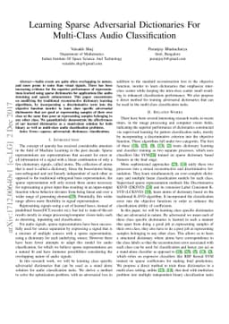 Learning Sparse Adversarial Dictionaries For Multi-Class Audio
  Classification