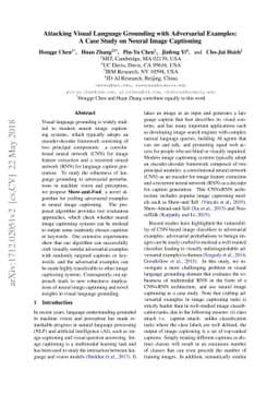 Attacking Visual Language Grounding with Adversarial Examples: A Case
  Study on Neural Image Captioning