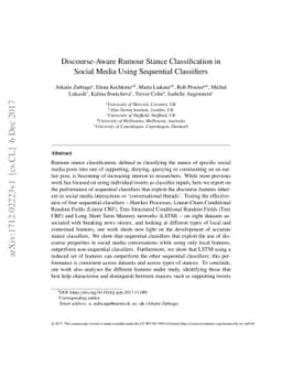 Discourse-Aware Rumour Stance Classification in Social Media Using
  Sequential Classifiers