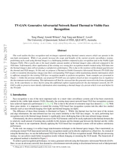 TV-GAN: Generative Adversarial Network Based Thermal to Visible Face
  Recognition