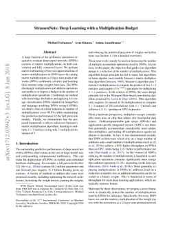 StrassenNets: Deep Learning with a Multiplication Budget