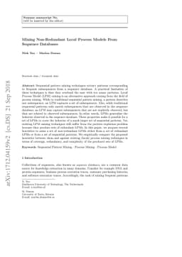 Mining Non-Redundant Local Process Models From Sequence Databases