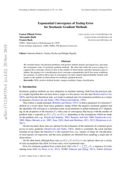 Exponential convergence of testing error for stochastic gradient methods