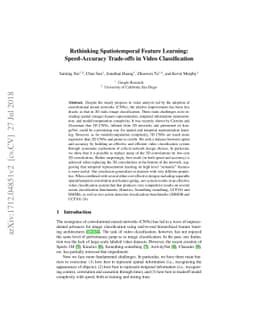 Rethinking Spatiotemporal Feature Learning: Speed-Accuracy Trade-offs in
  Video Classification