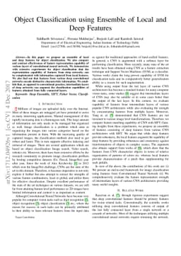 Object Classification using Ensemble of Local and Deep Features