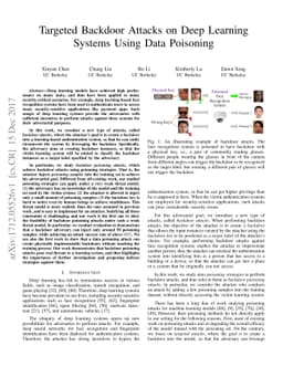 Targeted Backdoor Attacks on Deep Learning Systems Using Data Poisoning