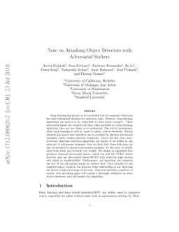 Note on Attacking Object Detectors with Adversarial Stickers