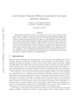 Least-Squares Temporal Difference Learning for the Linear Quadratic
  Regulator