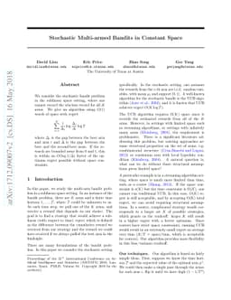 Stochastic Multi-armed Bandits in Constant Space
