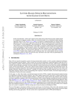 Letter-Based Speech Recognition with Gated ConvNets