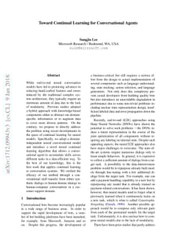 Toward Continual Learning for Conversational Agents