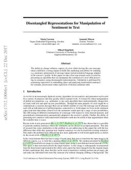 Disentangled Representations for Manipulation of Sentiment in Text
