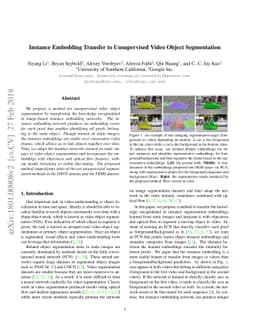 Instance Embedding Transfer to Unsupervised Video Object Segmentation