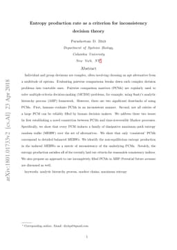 Entropy production rate as a criterion for inconsistency in decision
  theory