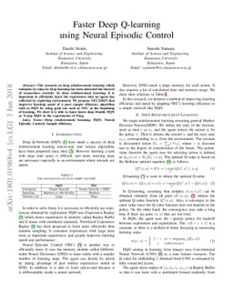 Faster Deep Q-learning using Neural Episodic Control