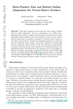 Meta-Tracker: Fast and Robust Online Adaptation for Visual Object
  Trackers