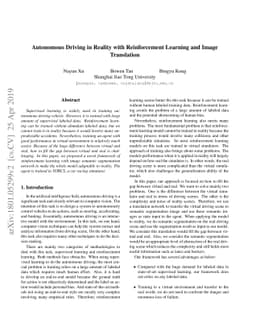 Autonomous Driving in Reality with Reinforcement Learning and Image
  Translation
