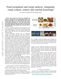 Food recognition and recipe analysis: integrating visual content,
  context and external knowledge