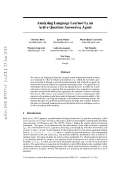 Analyzing Language Learned by an Active Question Answering Agent