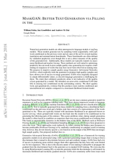 MaskGAN: Better Text Generation via Filling in the______