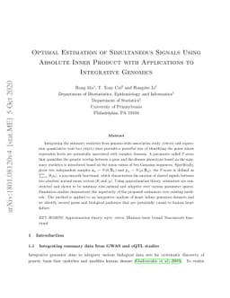 Optimal Estimation of Simultaneous Signals Using Absolute Inner Product
  with Applications to Integrative Genomics