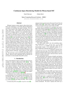 Continuous Space Reordering Models for Phrase-based MT