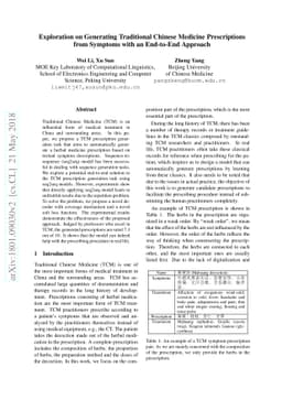 Exploration on Generating Traditional Chinese Medicine Prescription from
  Symptoms with an End-to-End method