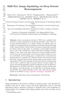 Shift-Net: Image Inpainting via Deep Feature Rearrangement
