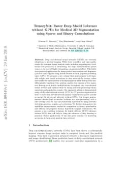 TernaryNet: Faster Deep Model Inference without GPUs for Medical 3D
  Segmentation using Sparse and Binary Convolutions
